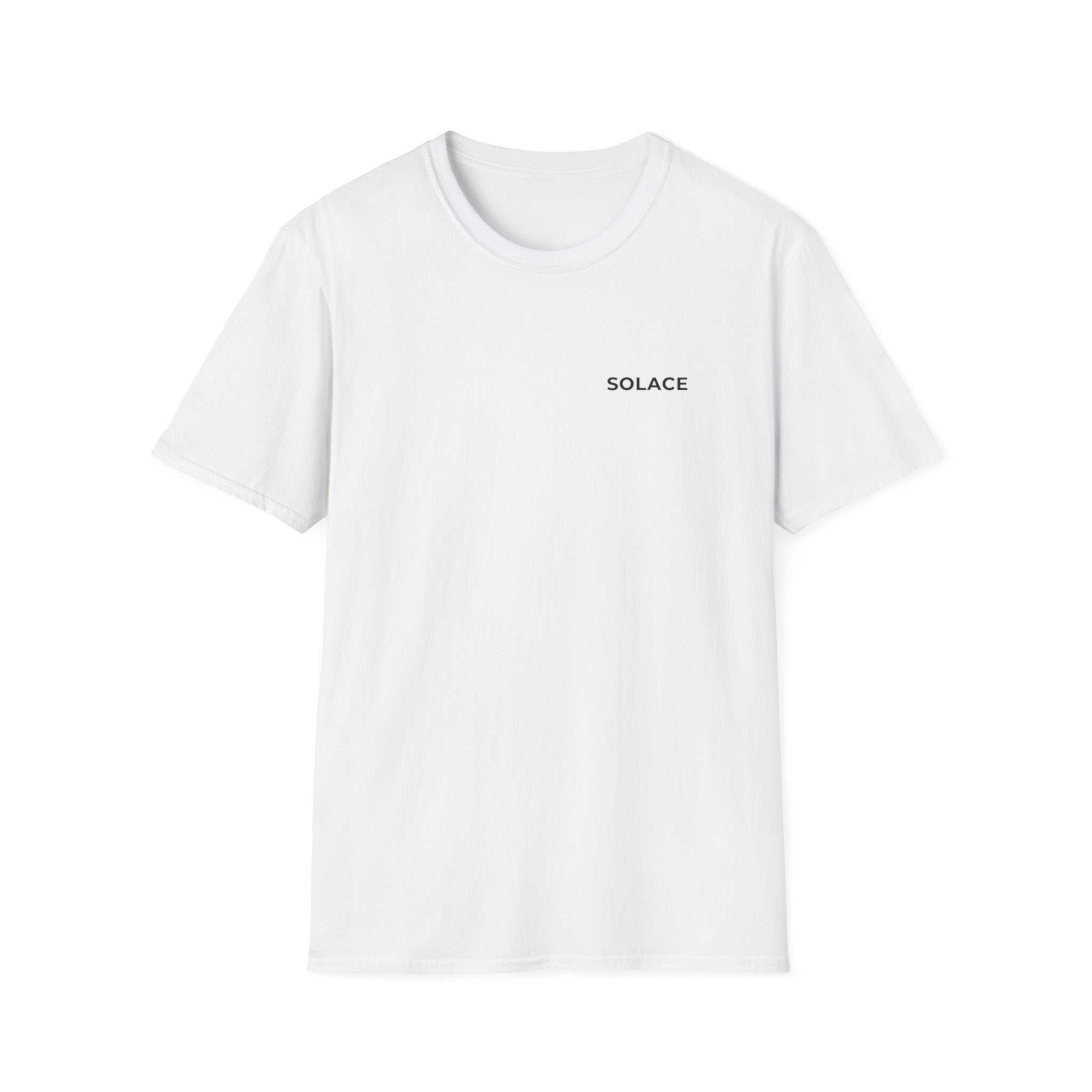 Solace Minimalist Tee — Small Chest Text Relaxed T-Shirt