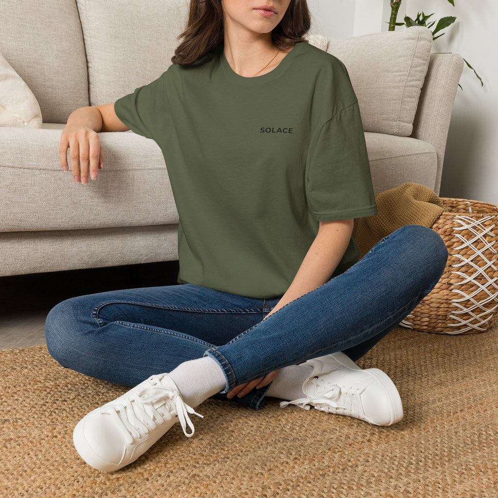 Solace Minimalist Tee — Small Chest Text Relaxed T-Shirt