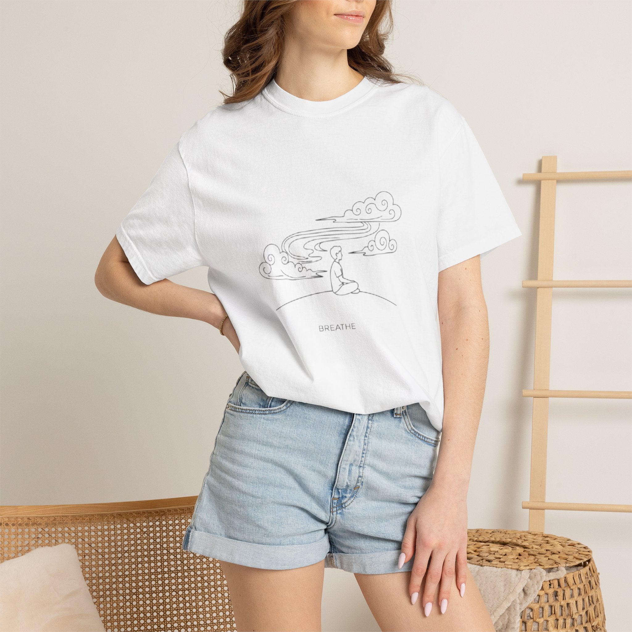 Dreamscape Graphic T-Shirt — 'BREATHE' Minimal Line Art