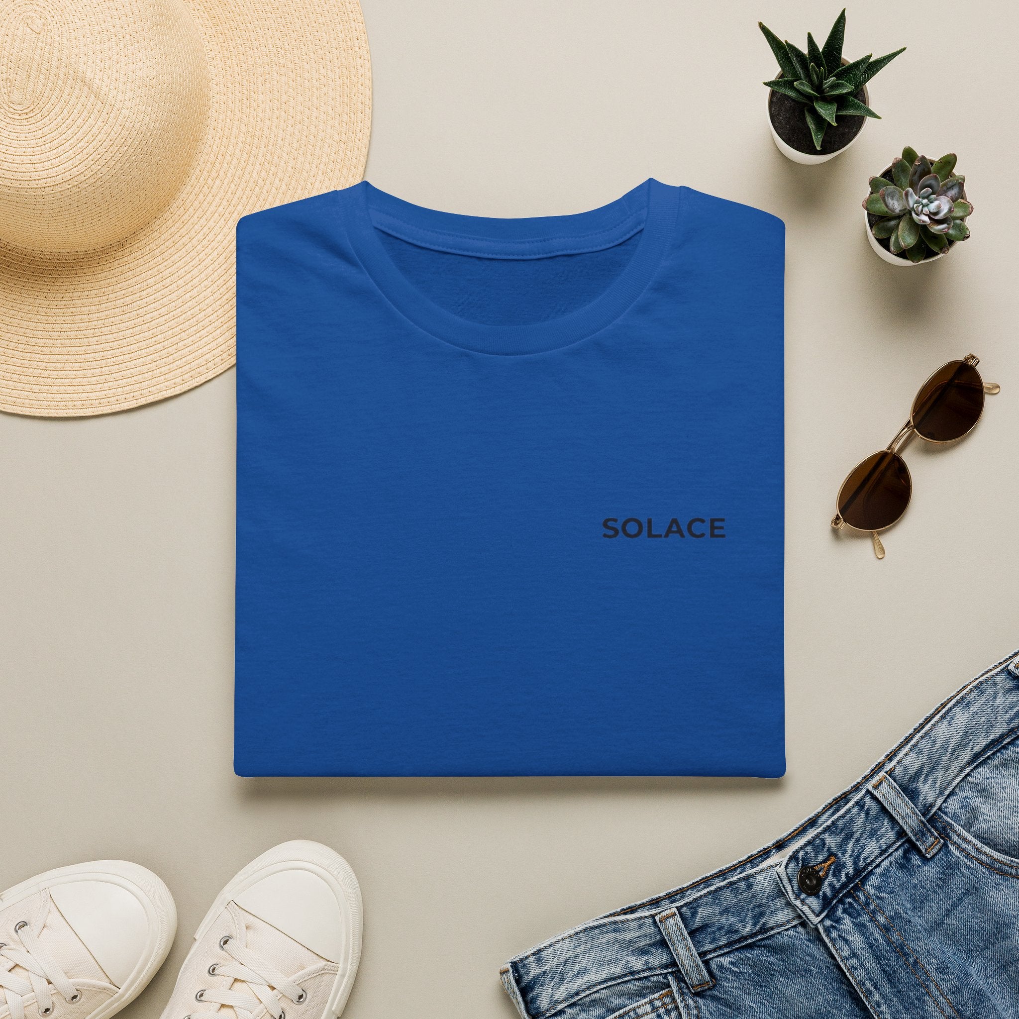 Solace Minimalist Tee — Small Chest Text Relaxed T-Shirt