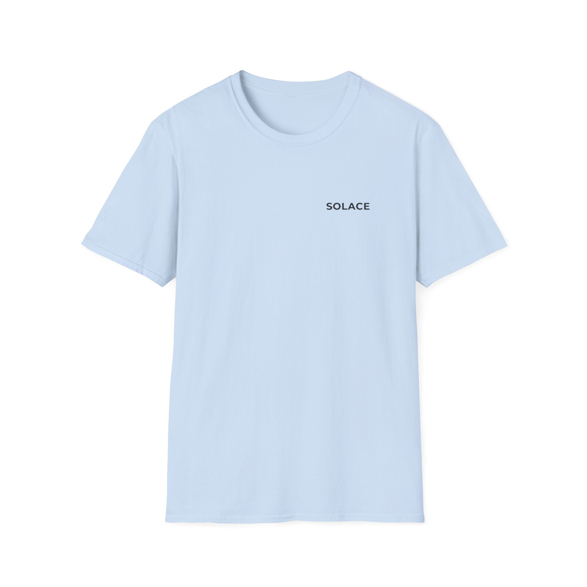 Solace Minimalist Tee — Small Chest Text Relaxed T-Shirt