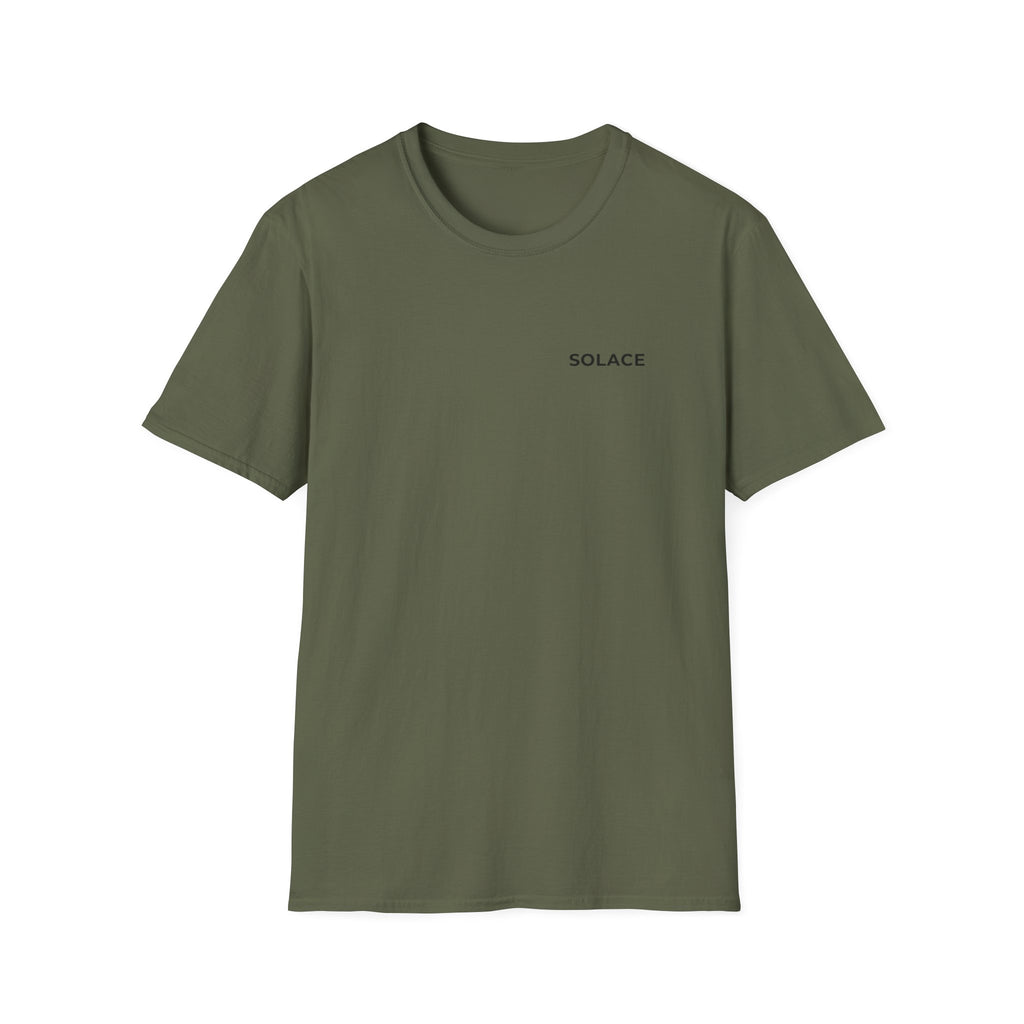 Solace Minimalist Tee — Small Chest Text Relaxed T-Shirt