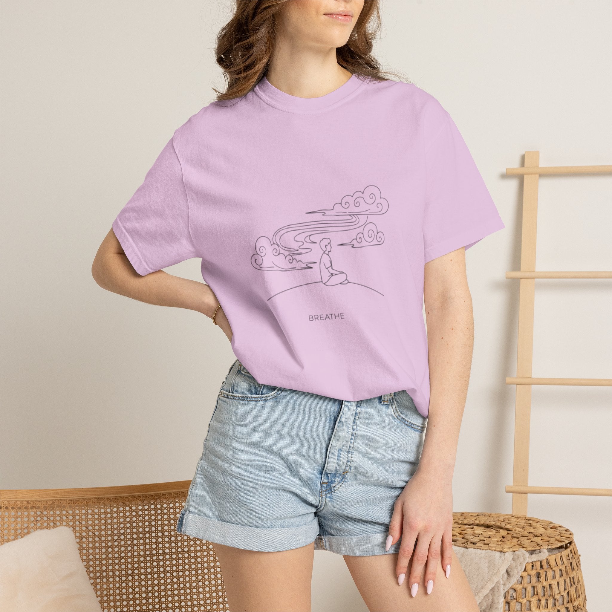 Dreamscape Graphic T-Shirt — 'BREATHE' Minimal Line Art