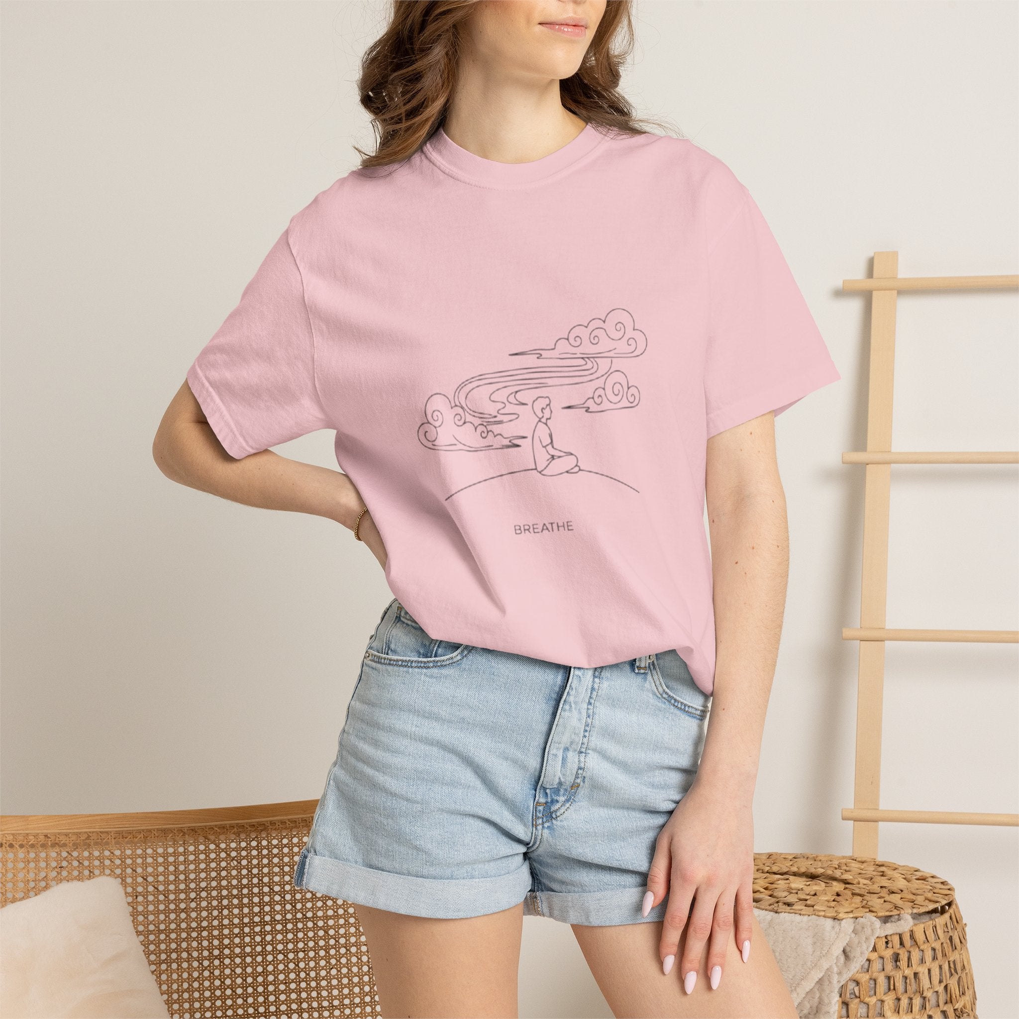 Dreamscape Graphic T-Shirt — 'BREATHE' Minimal Line Art