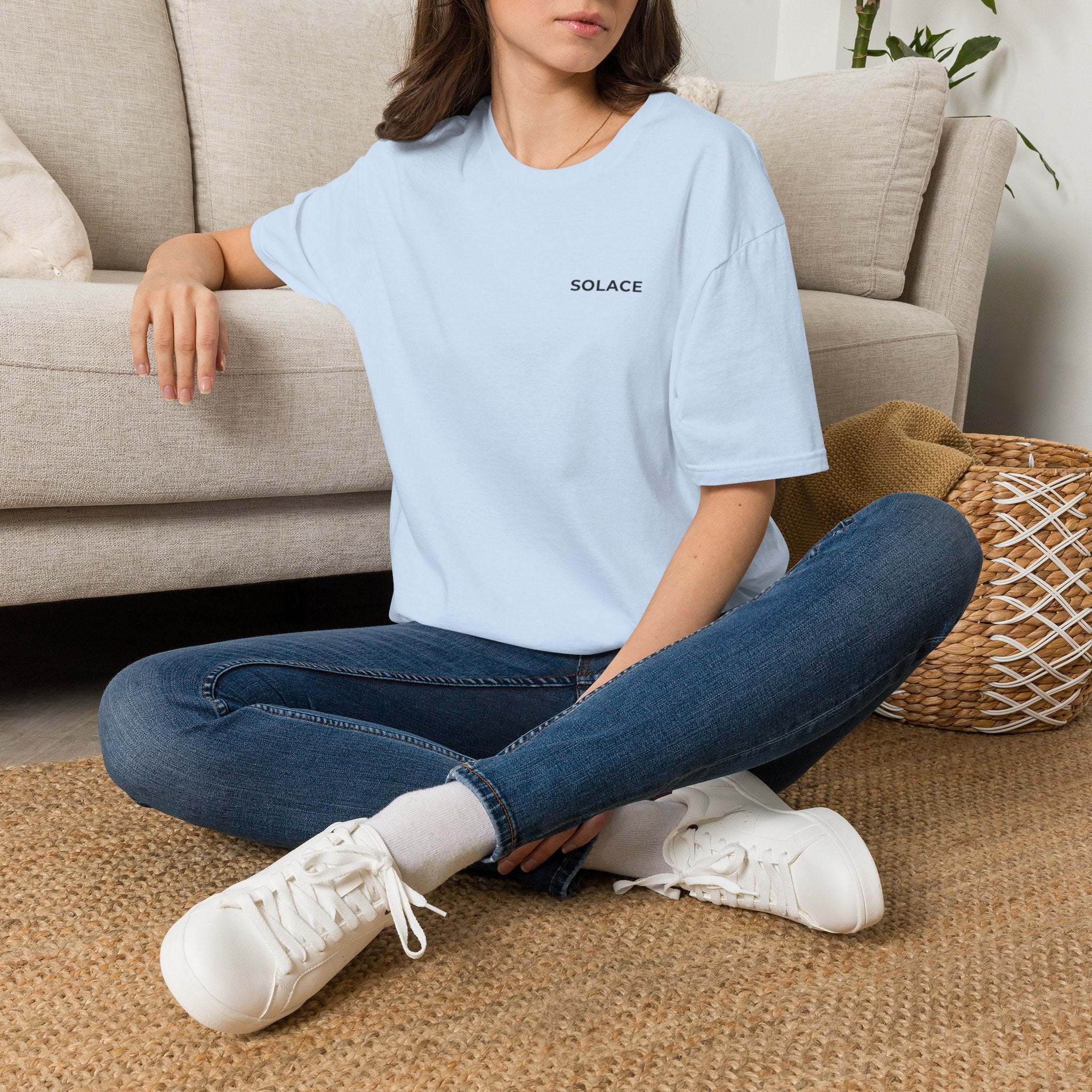 Solace Minimalist Tee — Small Chest Text Relaxed T-Shirt